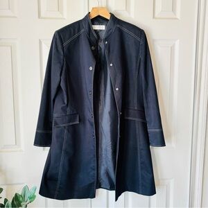 Womens Tahari Arthur Levine Navy Trench Coat Sz 14 Shoulder Pads Vintage